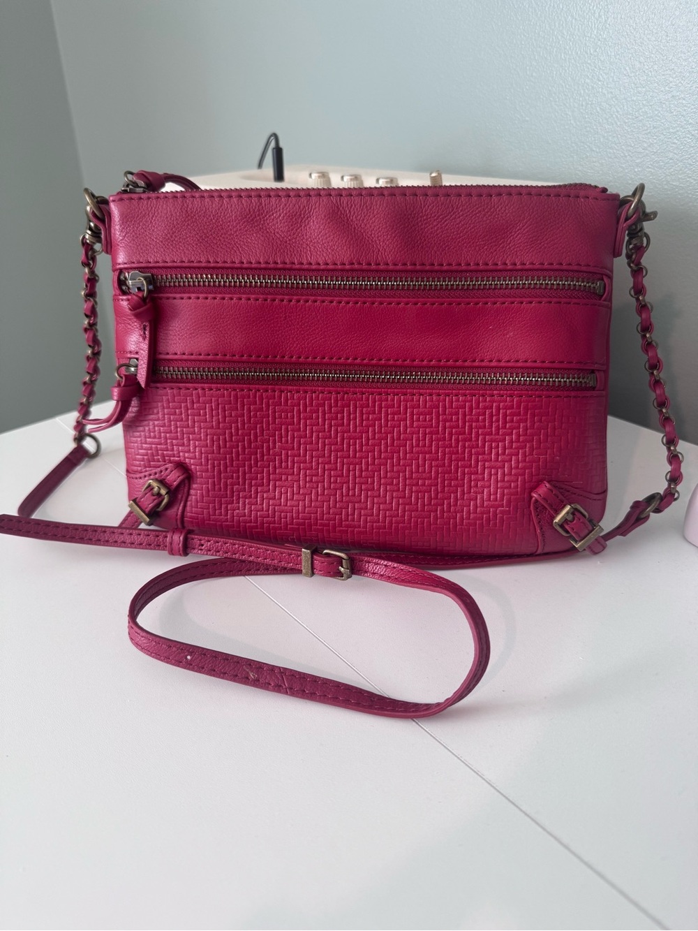 The Sak Red Crossbody Bag with Chain Strap
